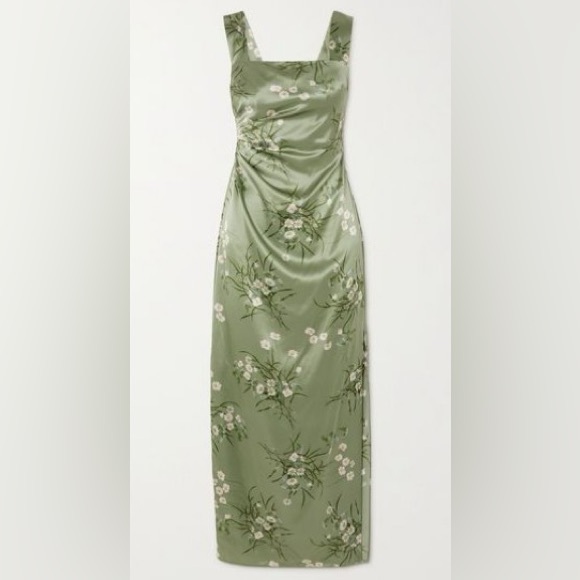 NWT Reformation Earl Bonita Draped Daisy Floral Silk Dress Sage Green 12 - Picture 5 of 12